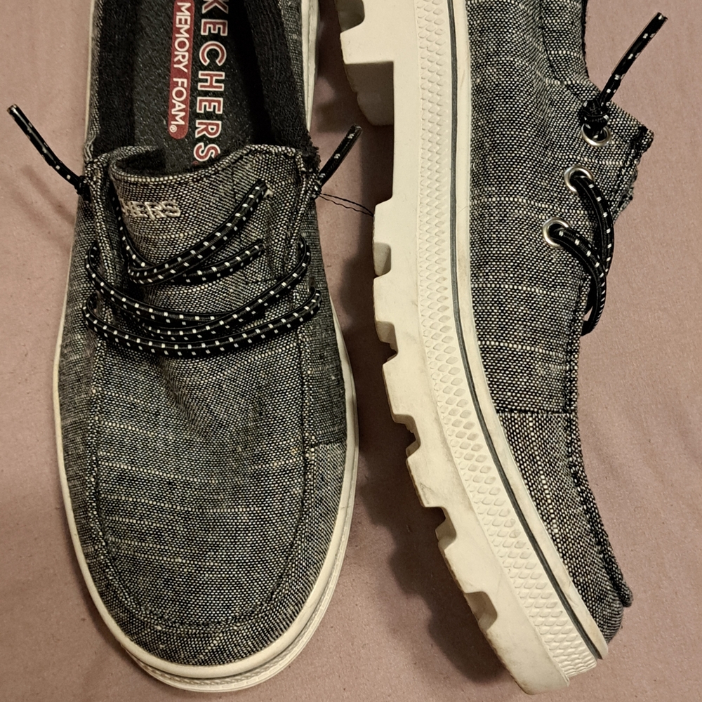 Skechers Gray Canvas Loafers with White Sole